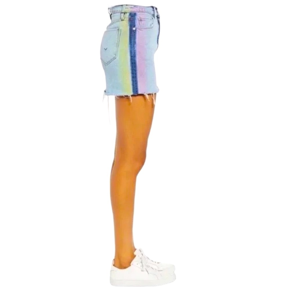 HUDSON Viper Mini Rainbow Stripe Raw Hem Denim Skirt